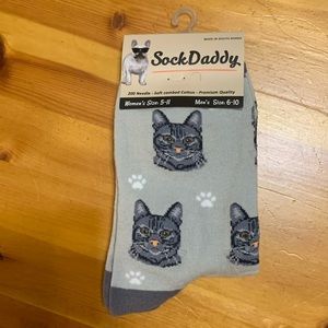Sock daddy, grey cat print socks, NWT